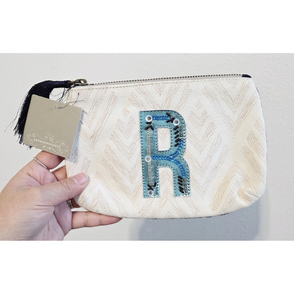 Anthropologie Monogram Embellished Pouch with Tassel (R)‎ Intial New With Tag